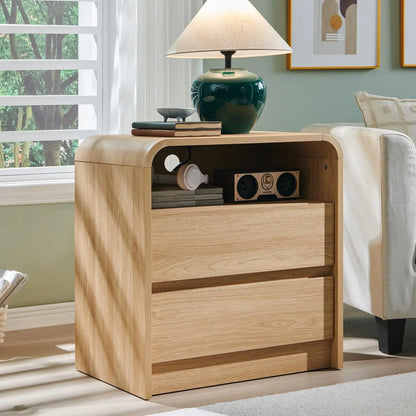 25" Tall Modern Nightstand 23.6'' Wide Wood Bedside Table w/2 Storage Drawers, Charging Station