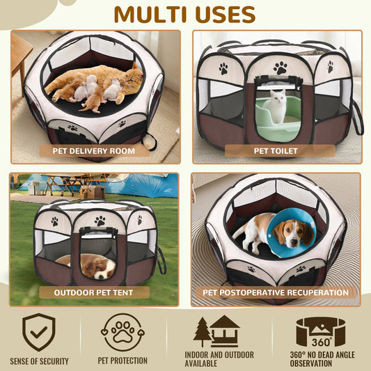 Foldable Pet Playpen for Dogs & Cats - Durable Oxford Cloth with Removable Zipper, Indoor/Outdoor
