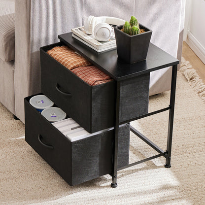 JHK Nightstand Bedside Coffee Sofa Tea Table Storage Closet Chest Clothes Display For Bedroom 2 Fabric Drawers