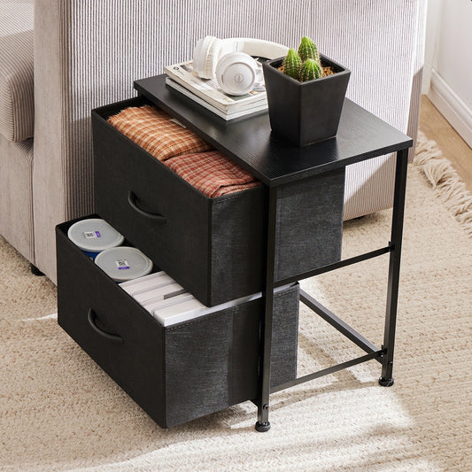 JHK Nightstand Bedside Coffee Sofa Tea Table Storage Closet Chest Clothes Display For Bedroom 2 Fabric Drawers
