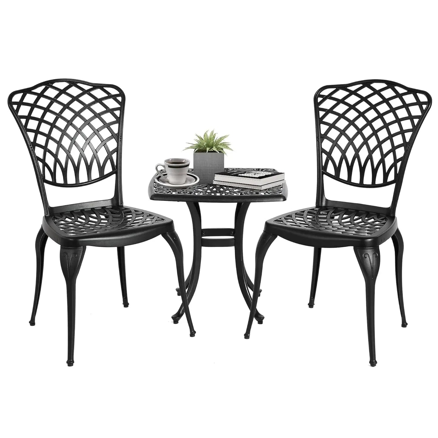 Bistro Table and Chairs Set of 2 Outdoor 3 Piece Patio Set, Rose Pattern Cast Aluminum Bistro for Garden Balcony,,