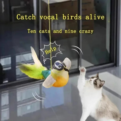 Pet Toy cat Plush toy emulates the sound bird to amuse the cat elastic rope