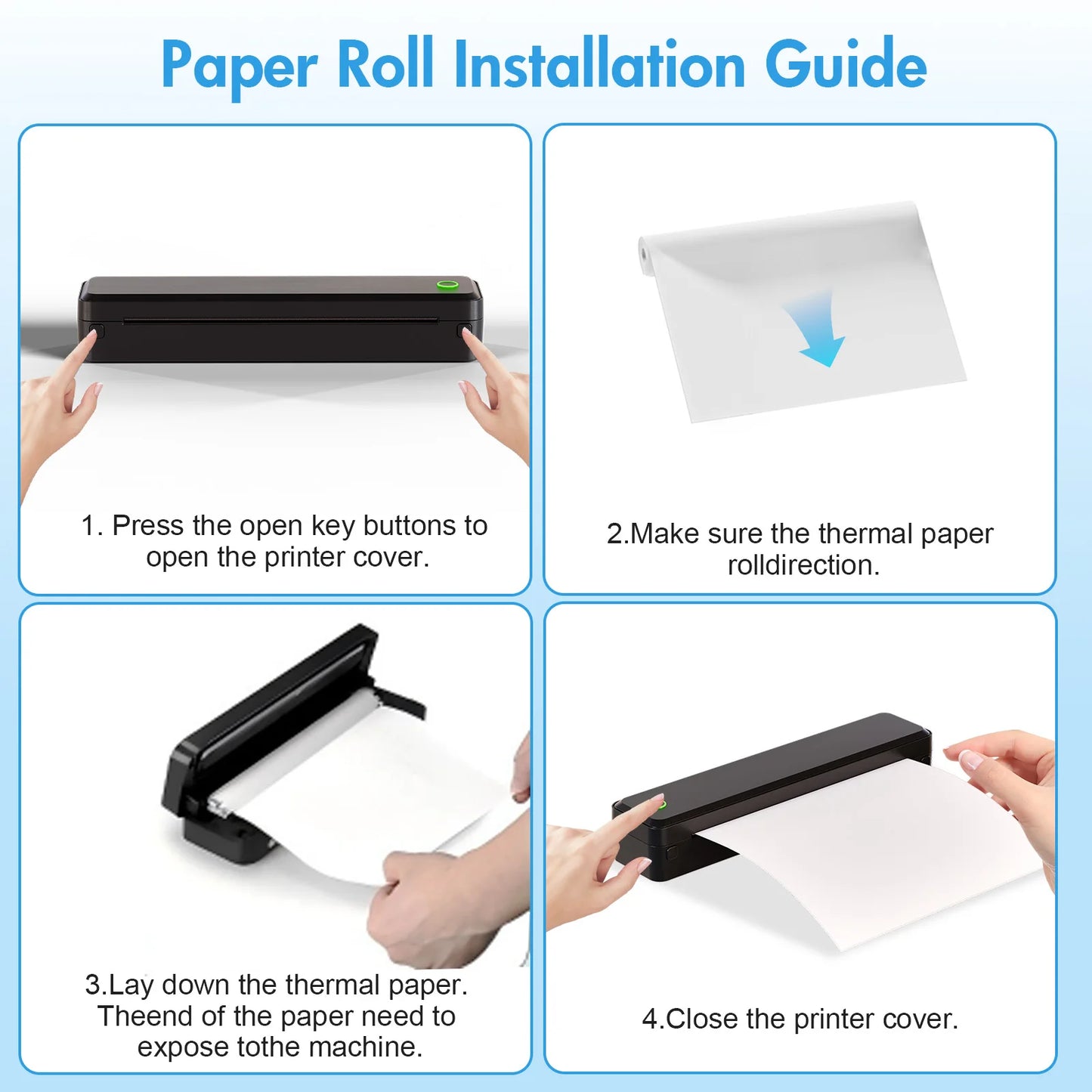 Portable Printers Wireless Inkless Thermal A4 Label Maker US Letter Android iOS Phone & Laptop For Travel Office School