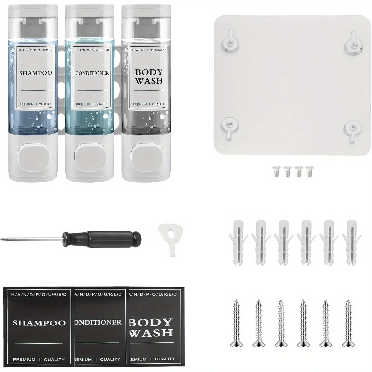 Wall-mounted Soap Dispenser, Shower Gel Dispenser, 3-in-1,No Drilling Required