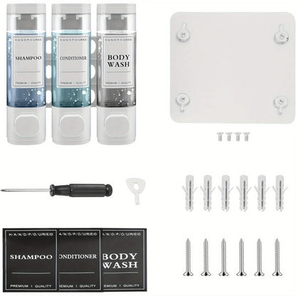 Wall-mounted Soap Dispenser, Shower Gel Dispenser, 3-in-1,No Drilling Required