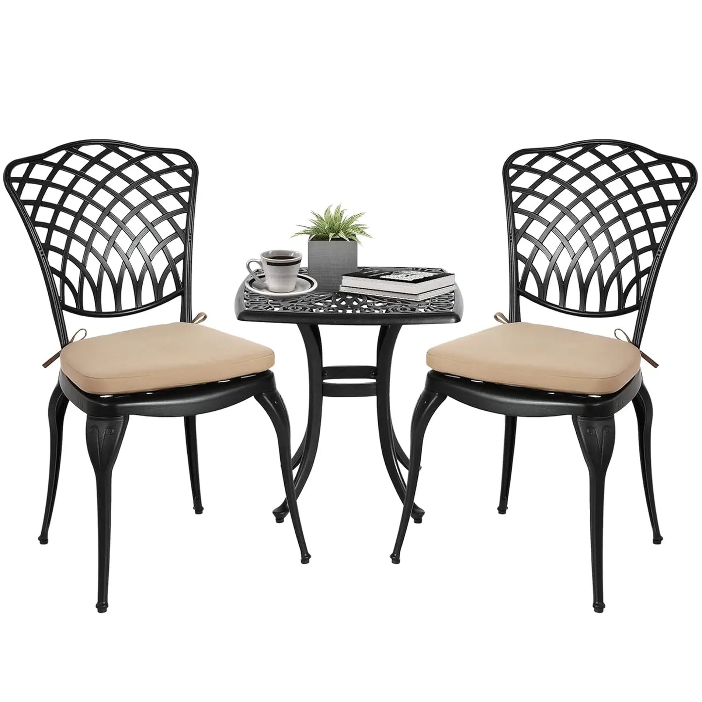 Bistro Table and Chairs Set of 2 Outdoor 3 Piece Patio Set, Rose Pattern Cast Aluminum Bistro for Garden Balcony,,