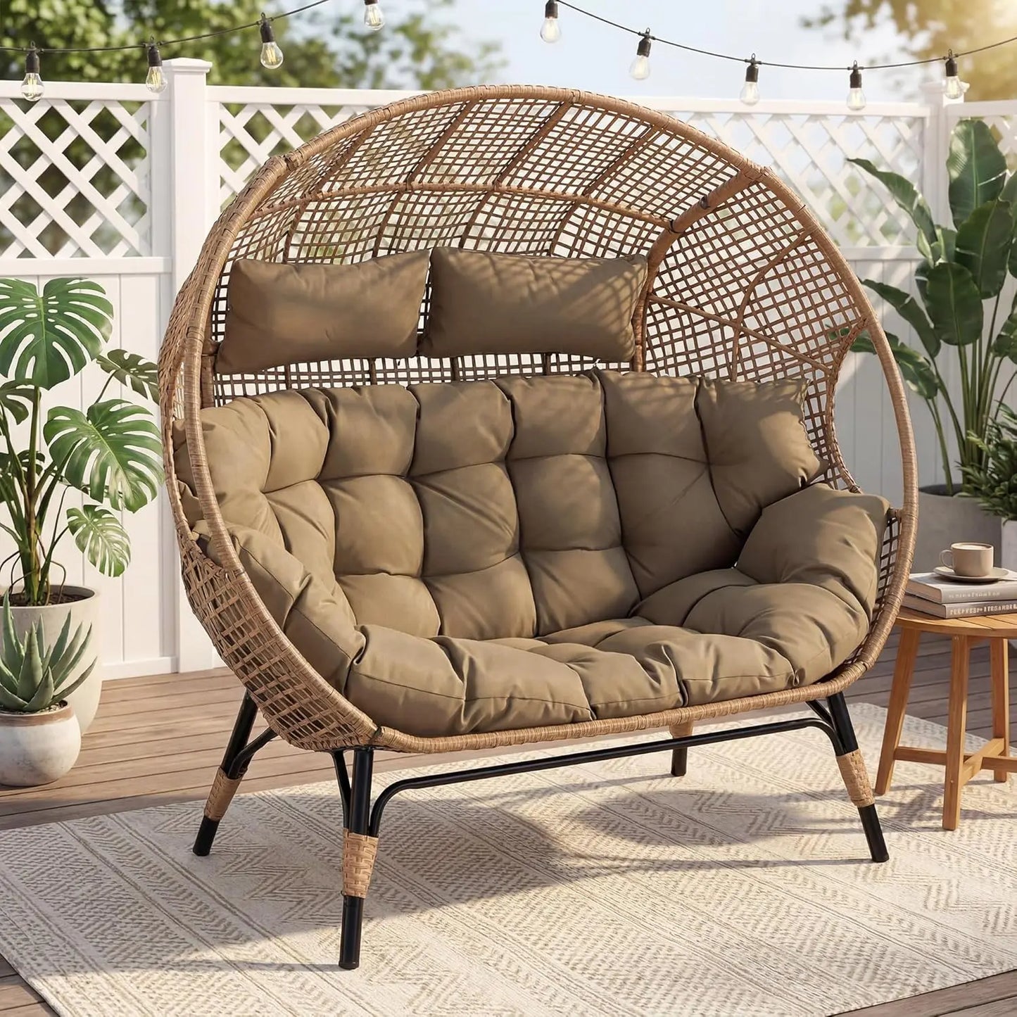Oversized Double Egg Loveseat 680lb Wicker Rattan Cushioned Patio Balcony Garden Indoor Customized