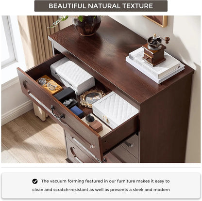 Farmhouse Cherry Wood Chest of Drawers for Bedroom Dresser, Rustic Wide Drawers Dressers