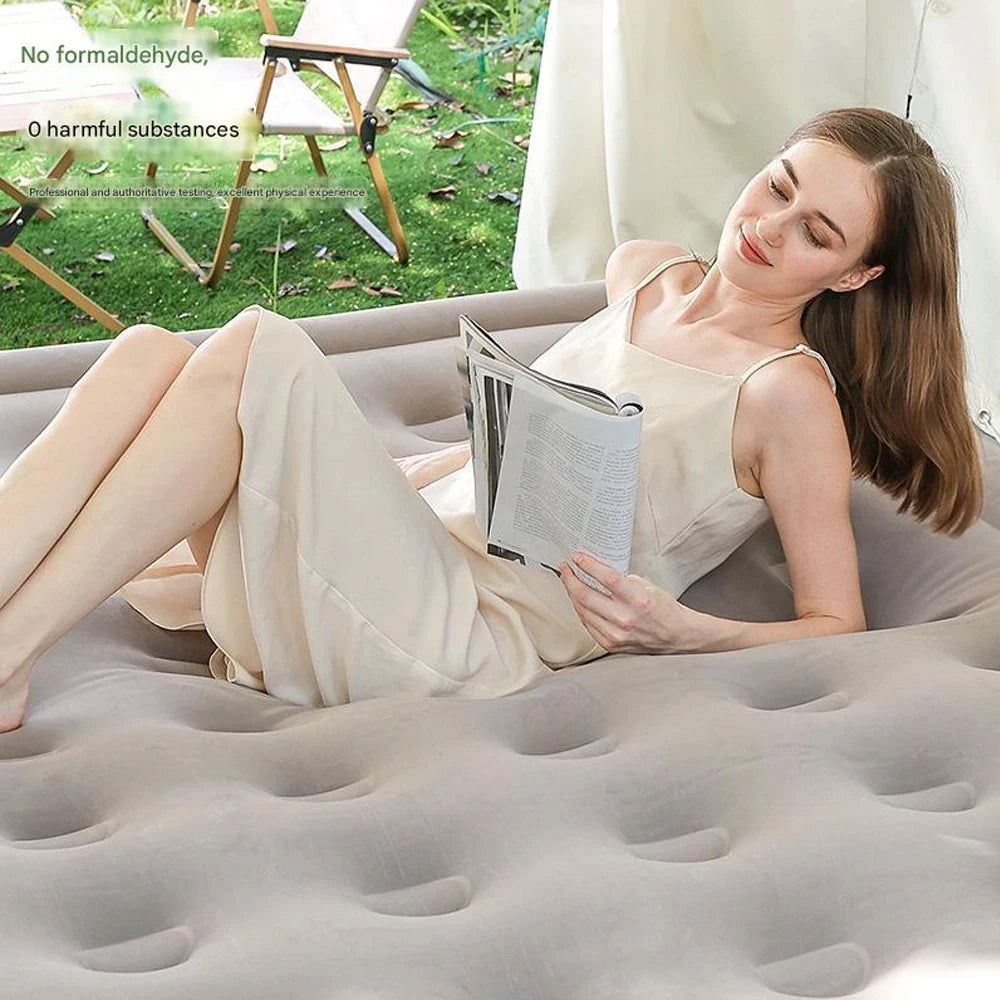 Air bed with Backrest 2 Persons Inflatable Mattress Folding Home Indoor Outdoor Bed