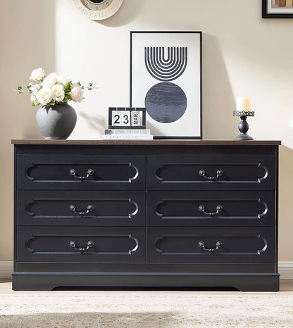 Farmhouse Cherry Wood Chest of Drawers for Bedroom Dresser, Rustic Wide Drawers Dressers