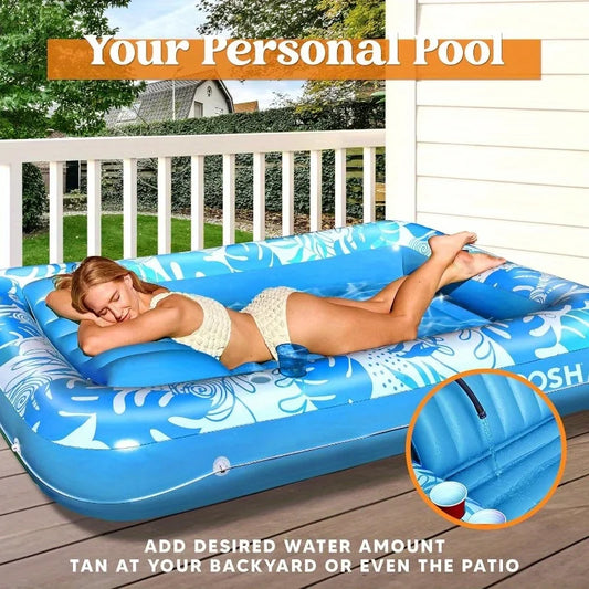 JOYFY 4 in 1 Suntan Tub Raft Floatie Inflatable Tanning Pool  70" x 46" Pool Floats Adult with Pillow for Water