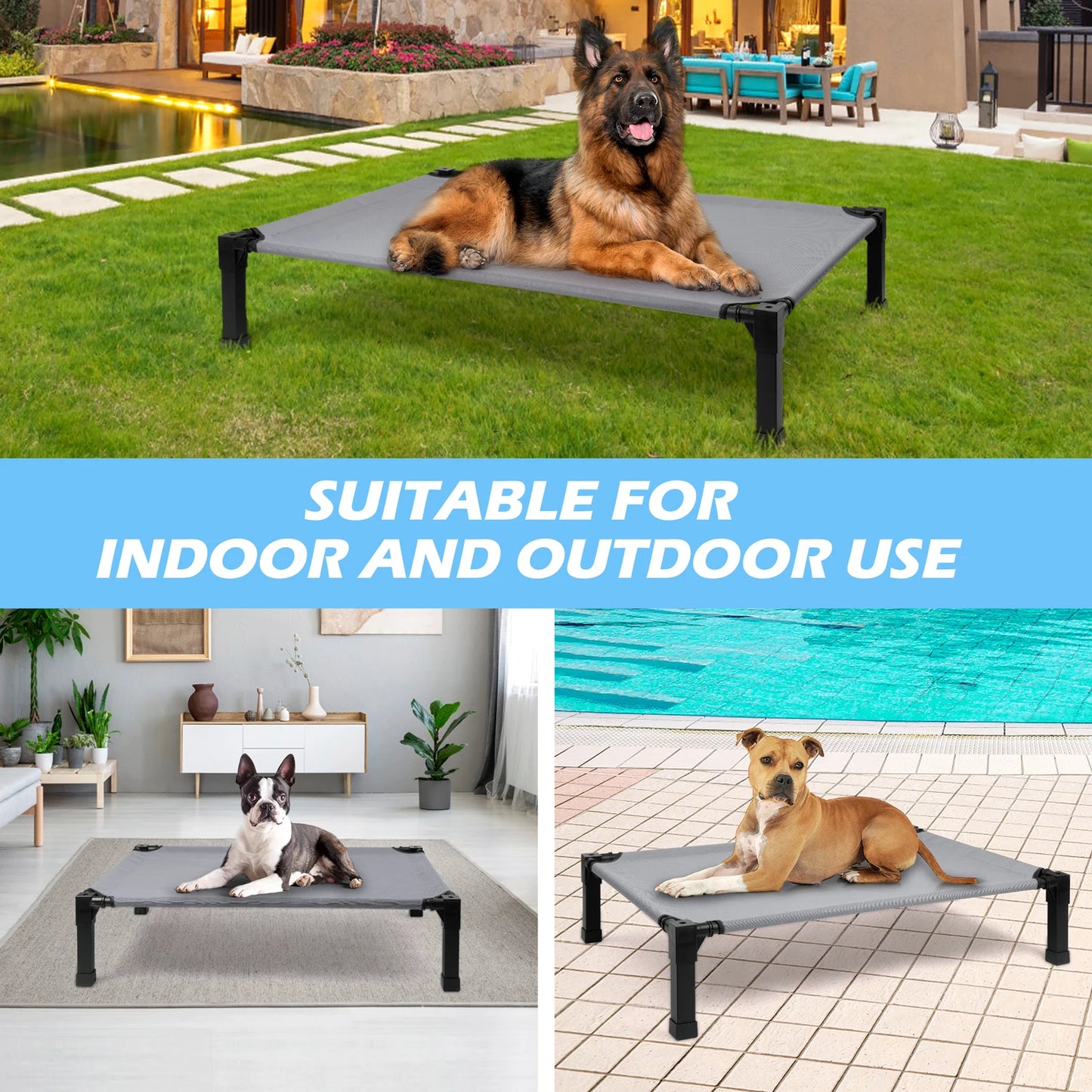 Cooling Raised Pet Cot with Chew Proof Washable Breathable Mesh and Metal Frame, Portable Dog Cot Bed