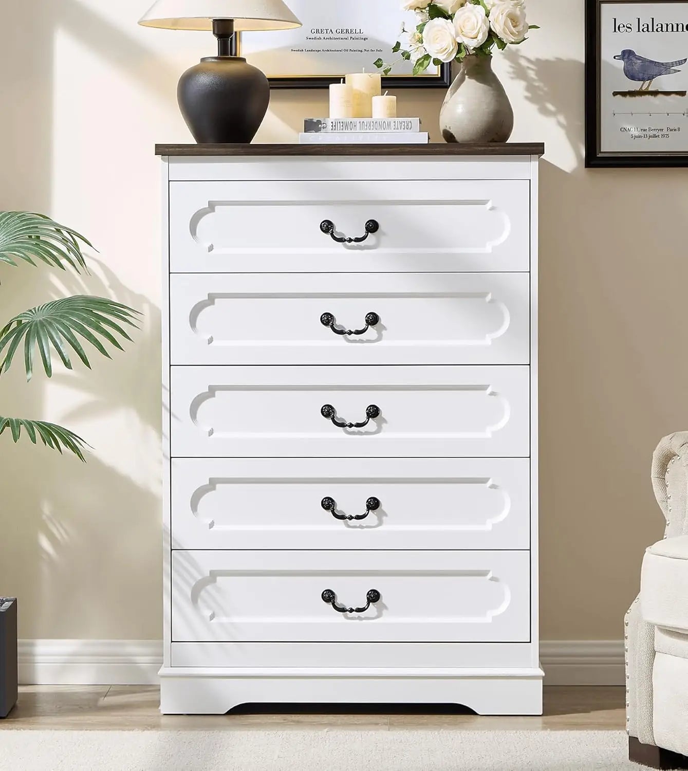 Farmhouse Cherry Wood Chest of Drawers for Bedroom Dresser, Rustic Wide Drawers Dressers