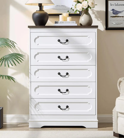 Farmhouse Cherry Wood Chest of Drawers for Bedroom Dresser, Rustic Wide Drawers Dressers