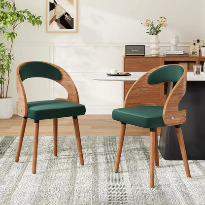 Modern Wood Dining Chairs Set of 4 Upholstered with Curved Backrest for Kitchen Dining Room Living Room