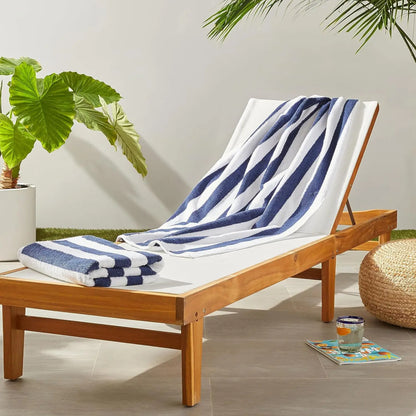 2PCS 100% Cotton Cabana Stripe Beach Towels – 30x60", Soft & Absorbent (Navy Blue)