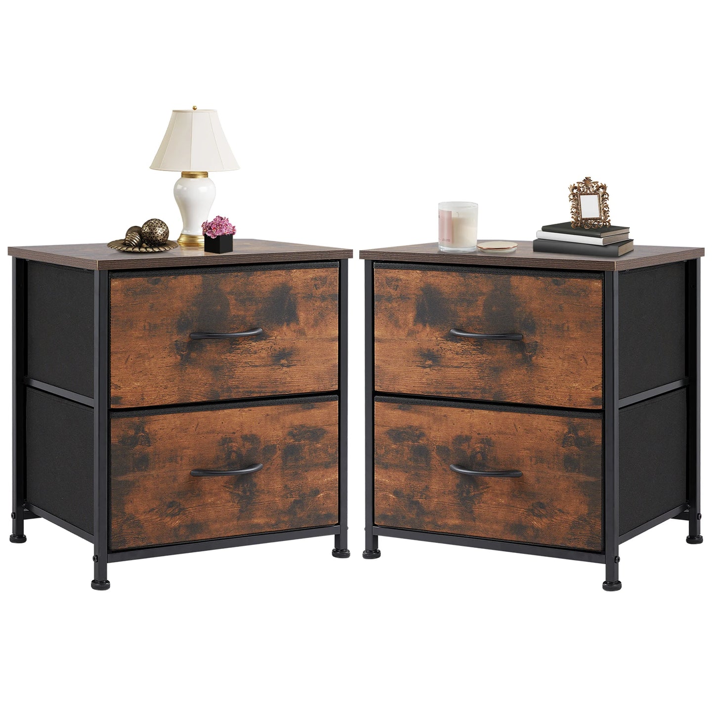 JHK Nightstand Bedside Coffee Sofa Tea Table Storage Closet Chest Clothes Display For Bedroom 2 Fabric Drawers