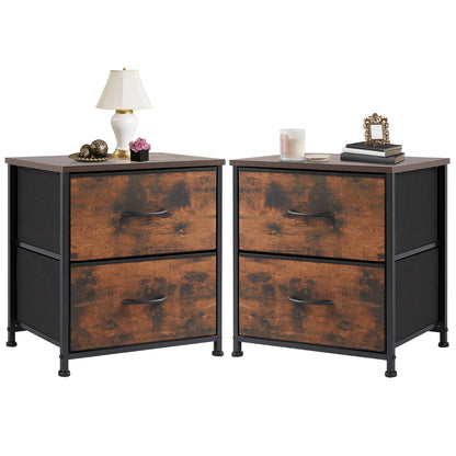 JHK Nightstand Bedside Coffee Sofa Tea Table Storage Closet Chest Clothes Display For Bedroom 2 Fabric Drawers