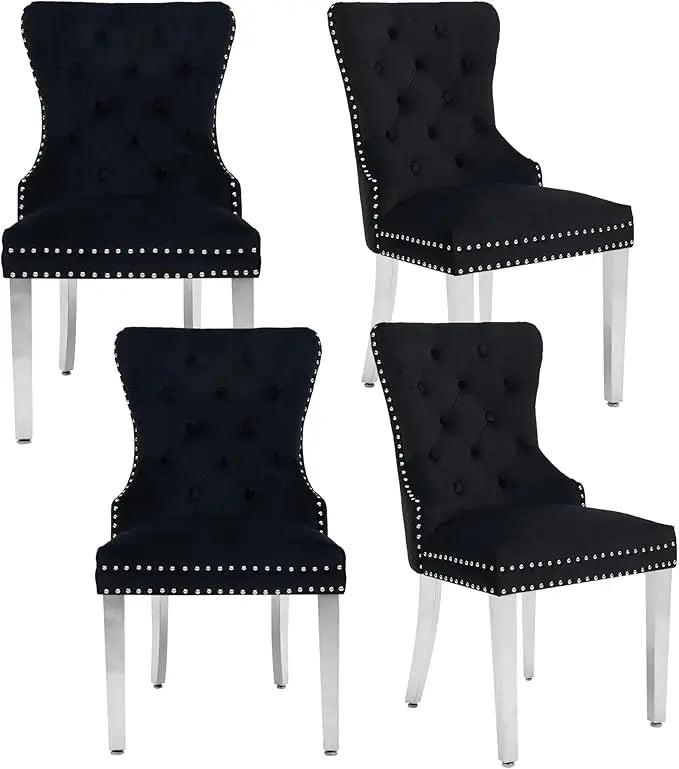Velvet Dining Chairs Set of 4, Tufted Upholstered Dining Room Chair
