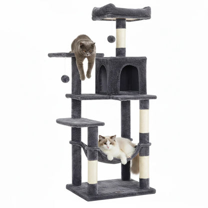 56.3" Multi-Cat Tree Tower Hammock, Condo & Scratching Posts for Indoor Cats