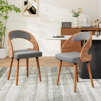 Modern Wood Dining Chairs Set of 4 Upholstered with Curved Backrest for Kitchen Dining Room Living Room