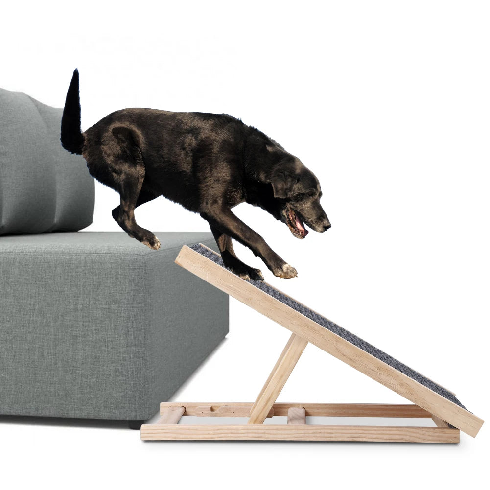 Dog Ramp Pet Wooden Ramp with Adjustable Height Folding Portable Ramp with Anti-Skid and Wear-Resistant