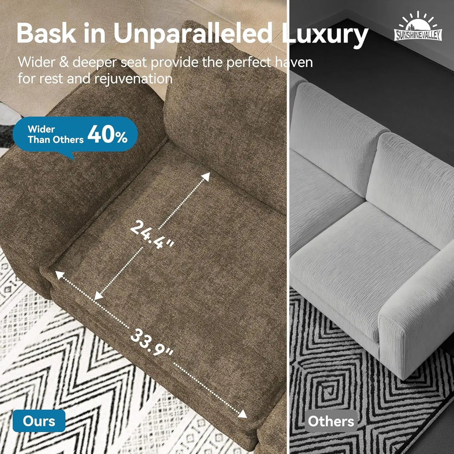L Shaped Modular Cloud Couch, 123.6'' Comfy Chenille Sectional Sofa with Wider Armrest and Ottoman