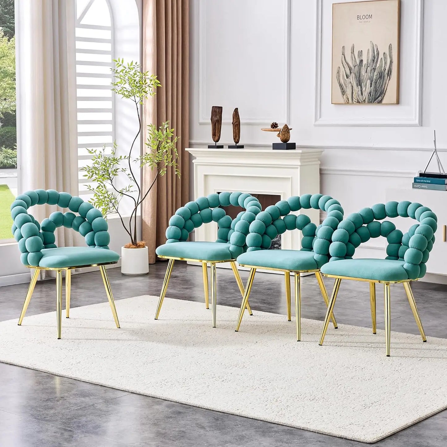 Modern Velvet Upholstered Decorative Chair, Dining Chairs with Gold Legs, Sturdy Durable Conversation Chair