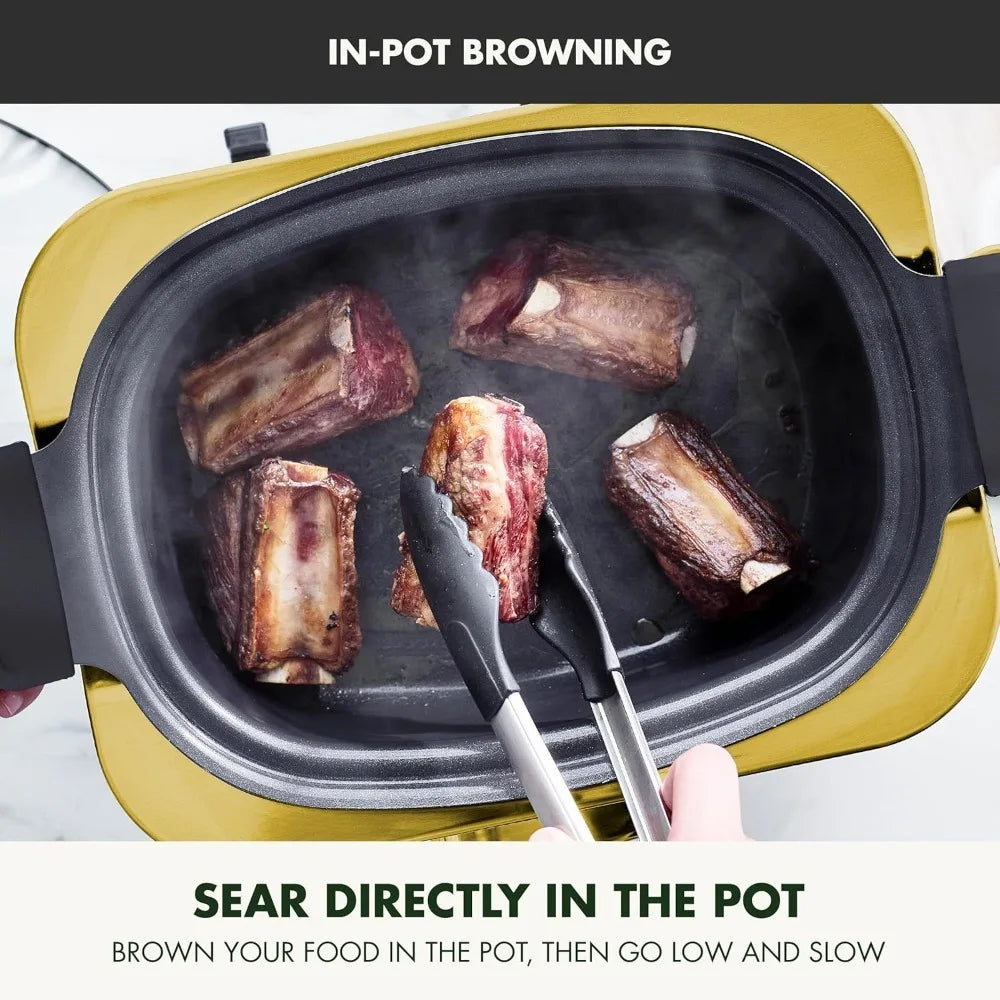 6QT Electric Slow Cooker, Dishwasher Safe Lid & Removable Crock, Healthy Ceramic Nonstick Multi-Cooker
