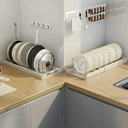 Expandable Kitchen Pot Pan Organizer under Cabinet with 7 Adjustable Dividers