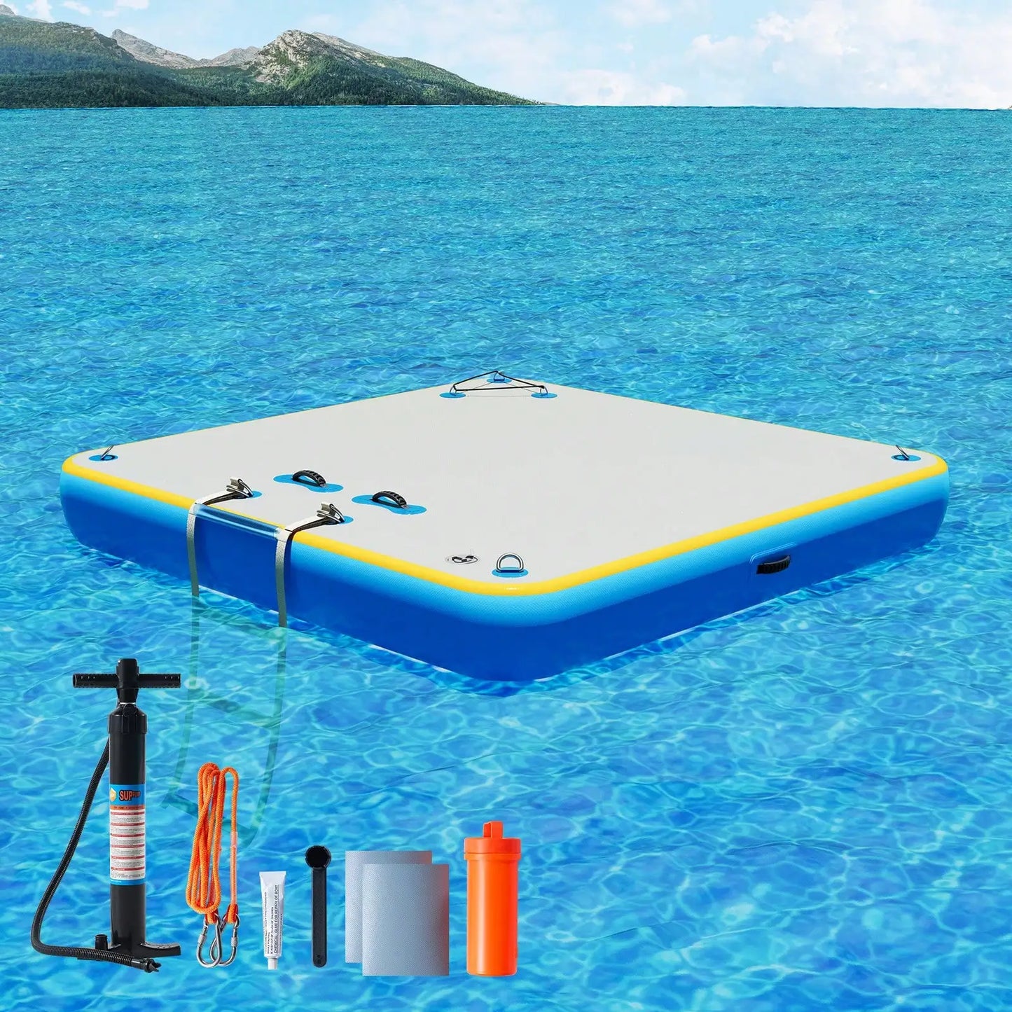 Non Slip Inflatable Air Dock Platform, Floating Island Raft With Rope Ladder, 6FT 7FT 8FT 10FT 12FT