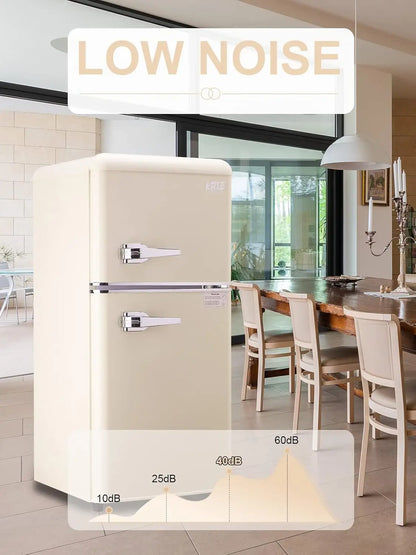 KRIB BLING 3.2 Cu.ft Compact Refrigerator with Freezer, Retro Design Small Drink Chiller for Home, Office