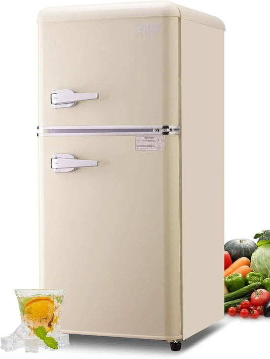 KRIB BLING 3.2 Cu.ft Compact Refrigerator with Freezer, Retro Design Small Drink Chiller for Home, Office