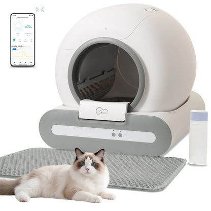 DOEL 65L Self-Cleaning Cat Litter Box App Control, ONLY Supports 2.4G WiFi w/Litter Mat & Trash Bags,