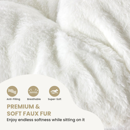 JHK 28IN Cozy Saucer Chairs Soft Faux Fur Large Size Folding Lounge Living Room Padded Seat Metal Frame