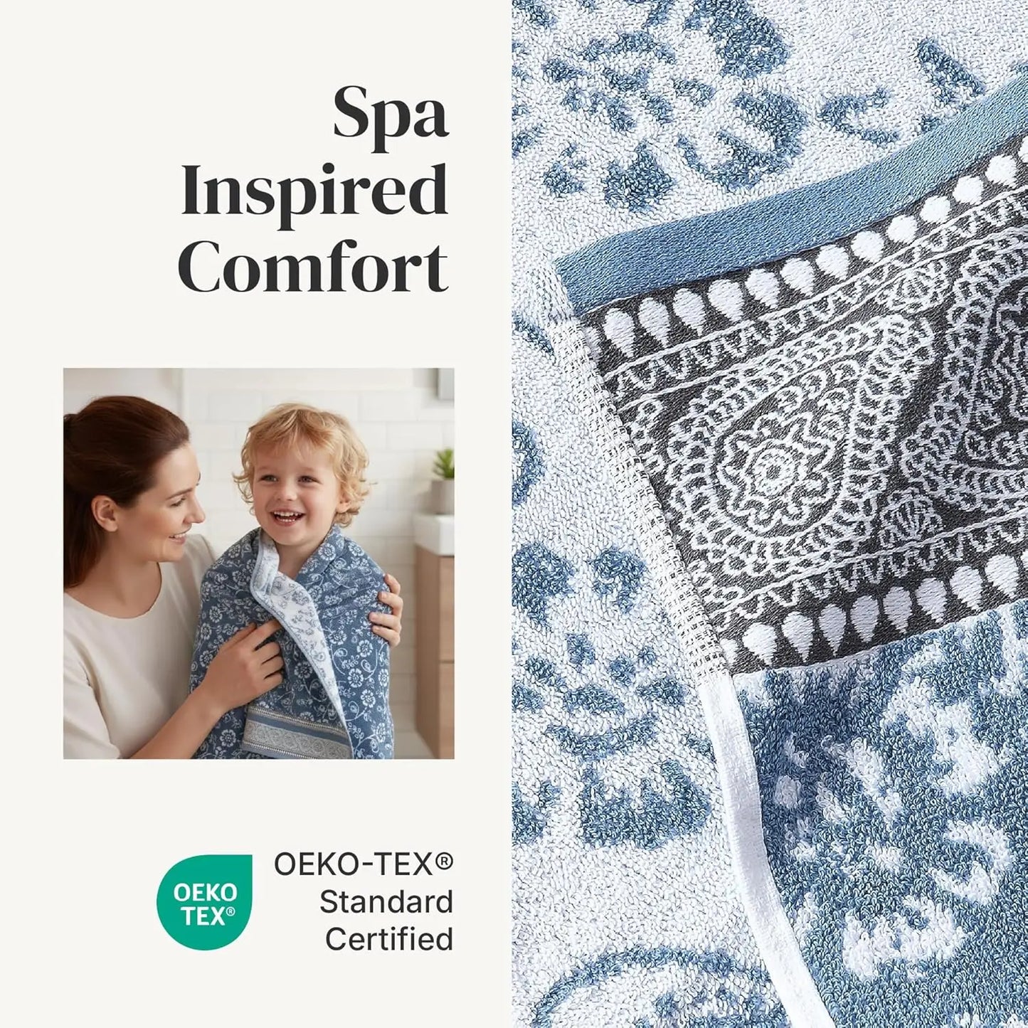6-Piece Jacquard Towel Set: 2 Bath, 2 Hand, 2 Washcloths in Ophelia Blue