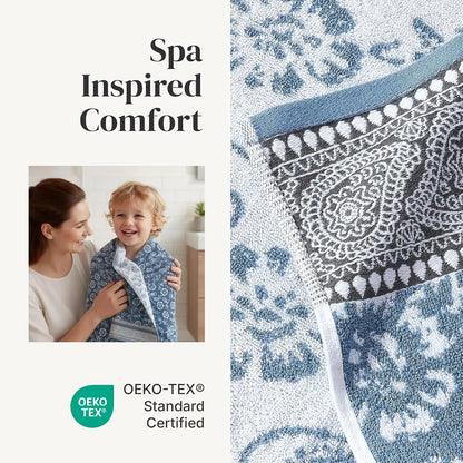 6-Piece Jacquard Towel Set: 2 Bath, 2 Hand, 2 Washcloths in Ophelia Blue