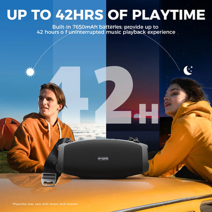 70W Waterproof Portable Loud Bluetooth Speaker, Wireless Outdoor Boombox Subwoofer Triple Passive