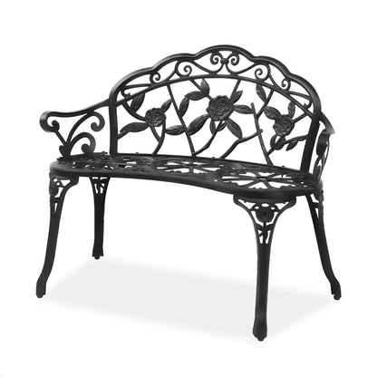 38.5" Outdoor Metal Rose Bench, 2-Person Cast Iron Cast Aluminum Frame Antique Finish