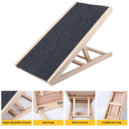 Dog Ramp Pet Wooden Ramp with Adjustable Height Folding Portable Ramp with Anti-Skid and Wear-Resistant