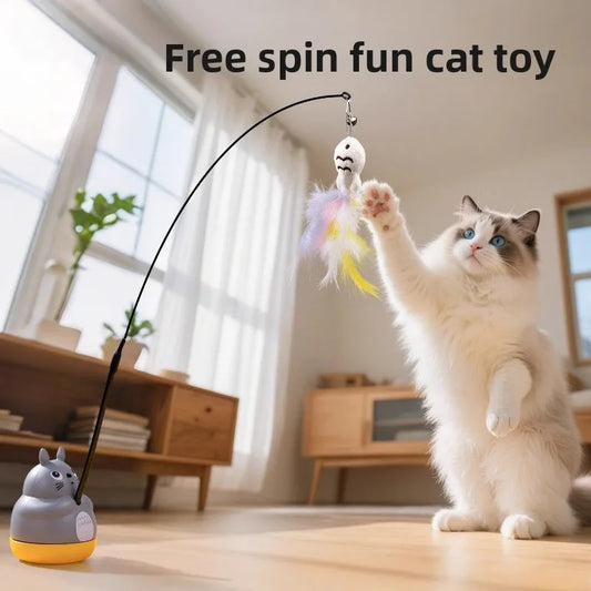 Cat Funny Cat Stick Steel Wire Long Pole Feather Cute Cat Toy Kitten Fishing Rotating