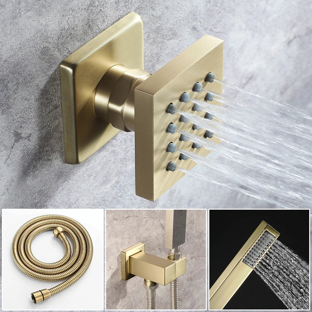 M Boen Brushed Gold Couple Shower System Smart Temperature Display Thermostatic Mixer