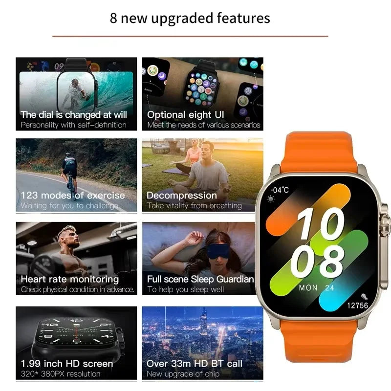 New Smartwatch Men 49mm Series 8 2.3"AMOLED Screen, Waterproof For Apple Watch IWO Ultra 8 Smart Watches 2025 Android