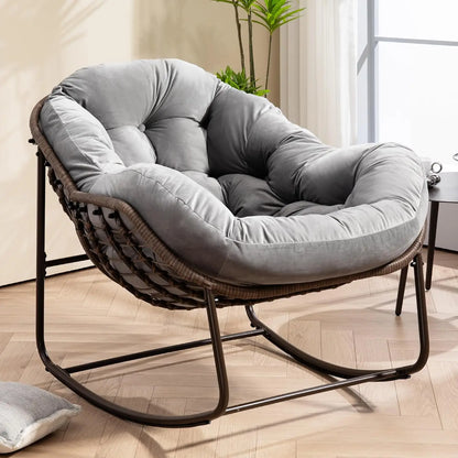 Oversized Papasan Rocking Chair Outdoor Indoor Padded Cushion Rocker Egg for Patio Porch Garden Backyard, Customized