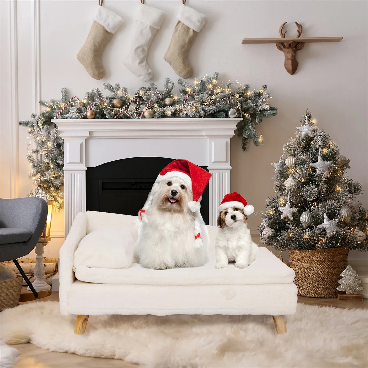 Elevated Pet Bed Cozy Pad Waterproof, Pet Sofa Bed with Sturdy Wood Legs for Small Dog Kitten