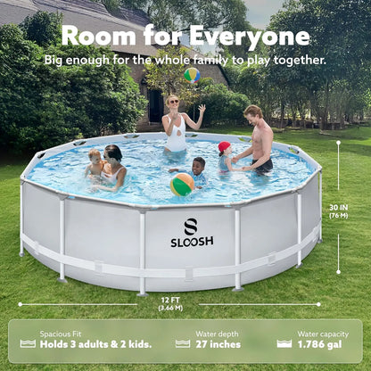 JOYFY Round Above Ground Pool 12ft/10ft/15ft Outdoor Round Frame Pool Set for Kids Adults with Filter Pump