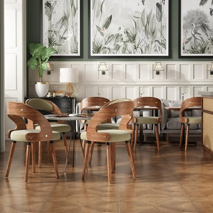 Modern Wood Dining Chairs Set of 4 Upholstered with Curved Backrest for Kitchen Dining Room Living Room