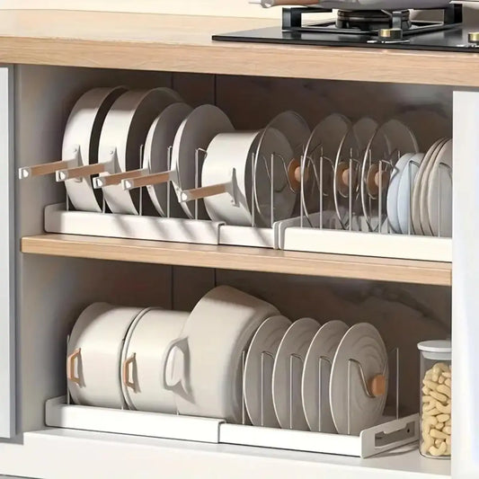 Expandable Kitchen Pot Pan Organizer under Cabinet with 7 Adjustable Dividers
