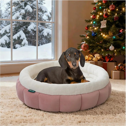 Cat Beds for Indoor Cats, Washable Round Dog Bed, Donut Dog Bed with Anti-Slip Bottom for Small Dogs, 28 Inches