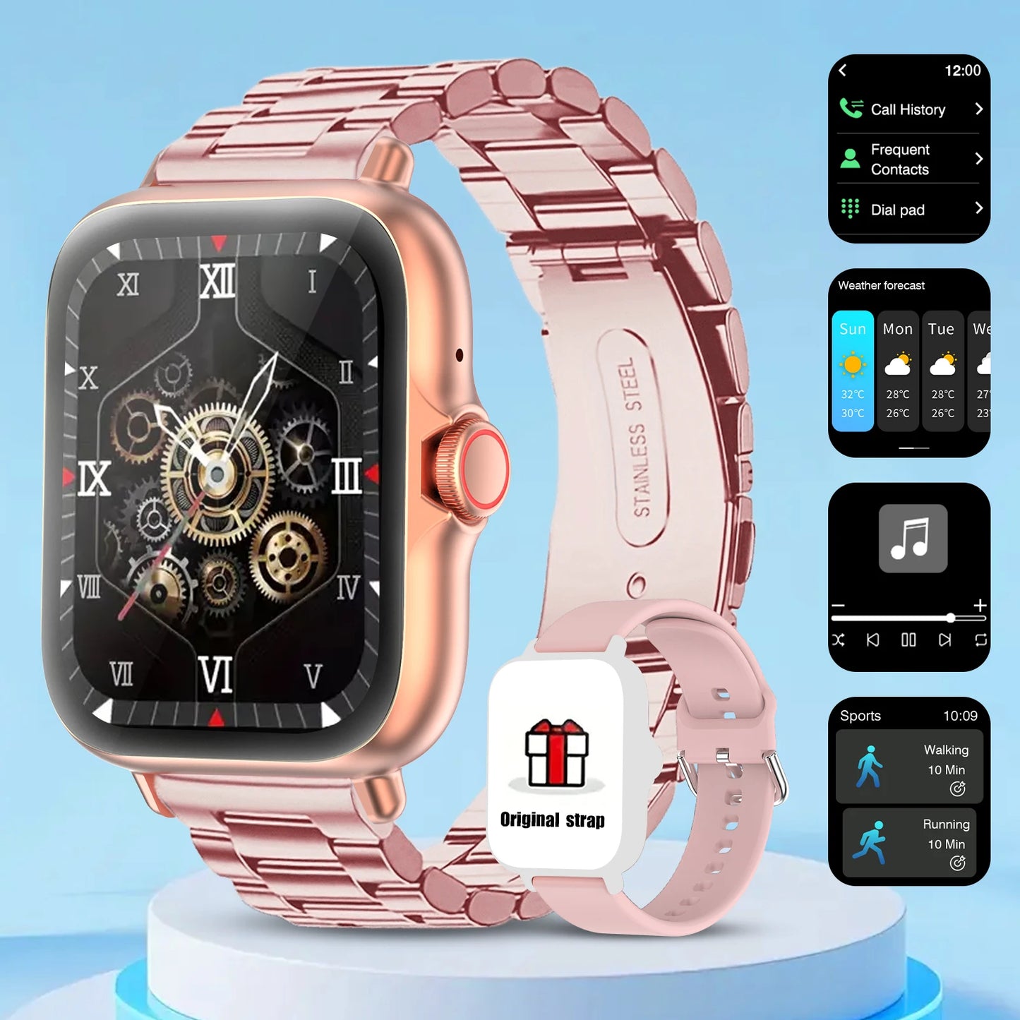 Smart watch with full touch screen, call, message reminder, compatible with iPhone/android mo